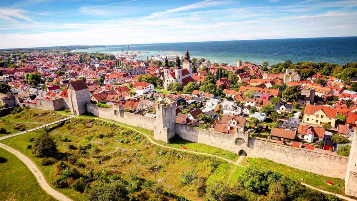 Aerial view of Visby old town on Gotland, Sweden
